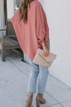 Pink V Neck 3/4 Sleeve High Low Hem Shirt - My Store