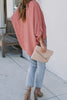 Pink V Neck 3/4 Sleeve High Low Hem Shirt - My Store