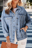 Mist Blue Rhinestones Studded Denim Jacket - My Store