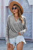 Gray Warp Deep V-neck Long Sleeve Knit Sweater - My Store