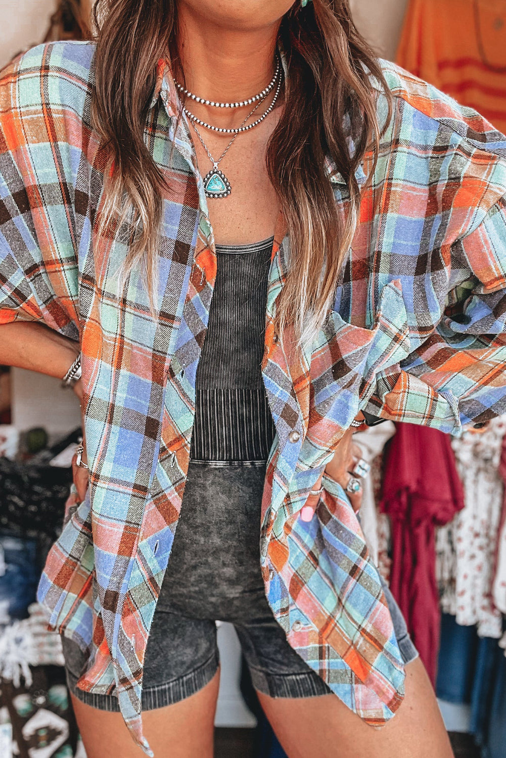 Red Plaid Print Loose Vintage Shirt - My Store