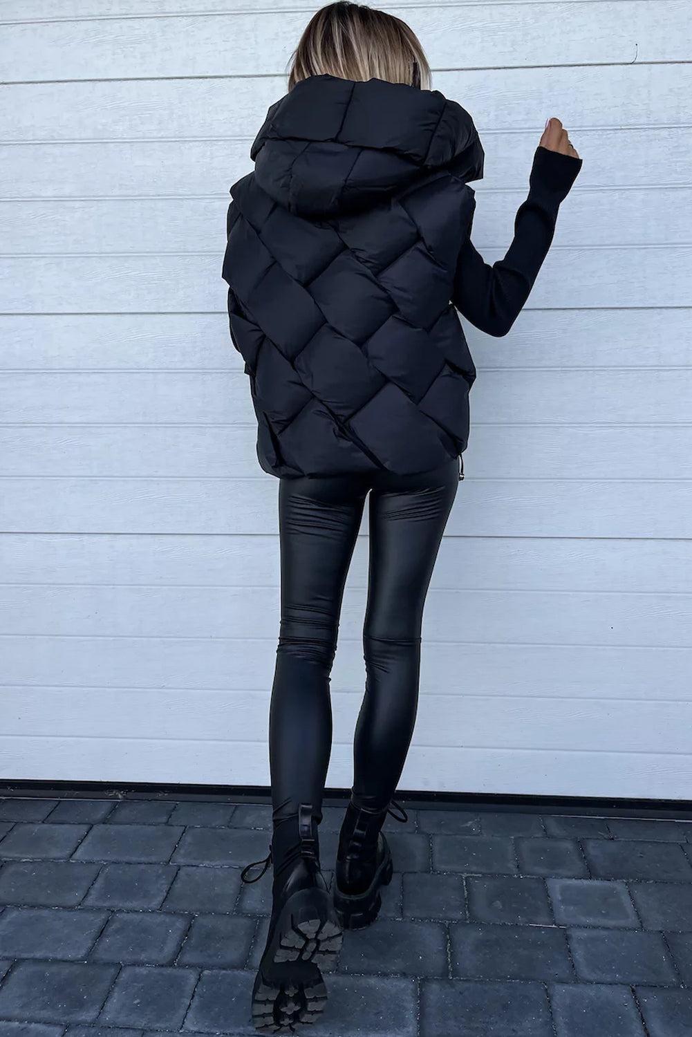 Black Quilted Zipper Front Hooded Vest Coat - My Store