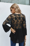 Button Long Sleeve Black Crochet Lace Blouse Top - My Store