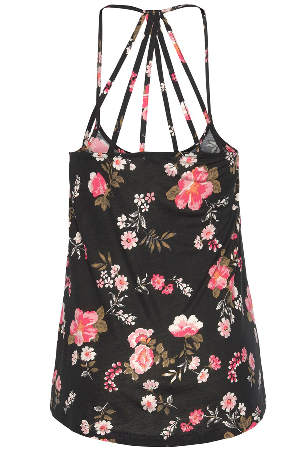 Beige Floral Spaghetti Straps Strappy Back Tank Top - My Store