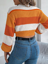 Color Block Round Neck Cropped Sweater - My Store