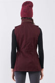 Burgundy Sleeveless Foldable Detachable Hood Detail Parka Utility Vest - My Store