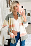 Multicolor Color Block Striped Pocketed Open Cardigan - My Store