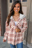 Multicolour Plaid Flap Pocket Hooded Raw Hem Jacket - My Store