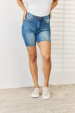 Judy Blue Full Size Tummy Control Double Button Bermuda Denim Shorts - My Store