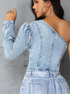 One Shoulder Long Sleeve Denim Top - My Store