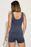 Zenana Ribbed Washed Round Neck Sleeveless Romper - My Store