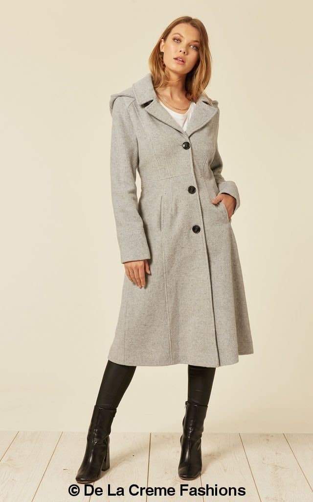 Wool Blend Hooded Mid Length Coat (1704) - My Store