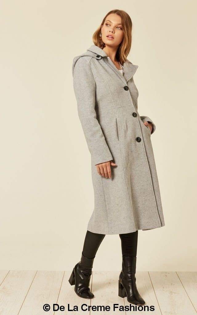 Wool Blend Hooded Mid Length Coat (1704) - My Store