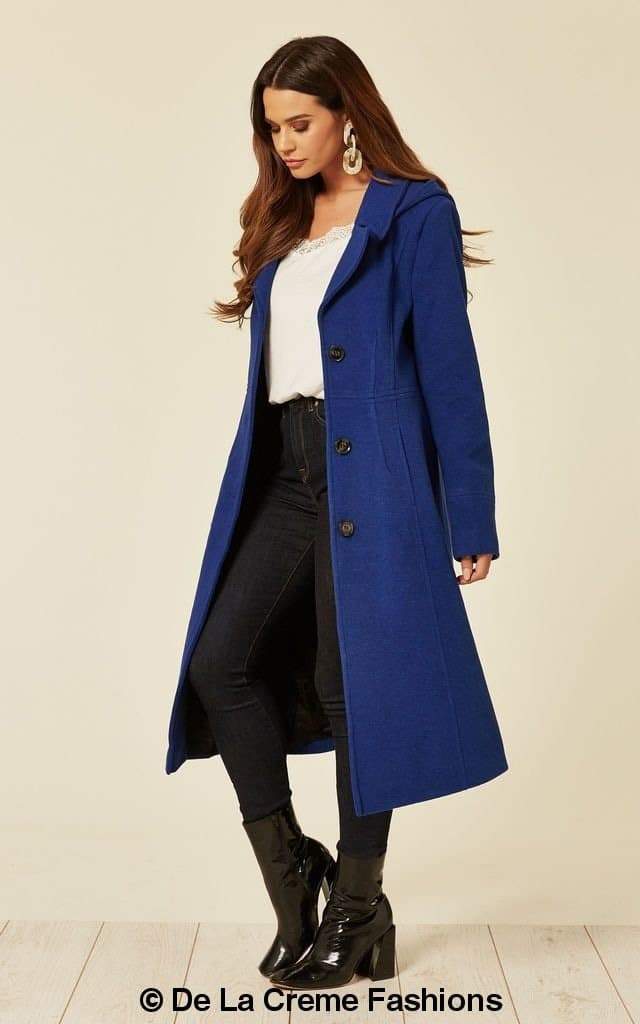 Wool Blend Hooded Mid Length Coat (1704) - My Store