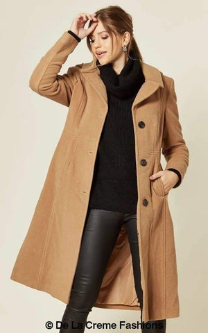 Wool Blend Hooded Mid Length Coat (1704) - My Store