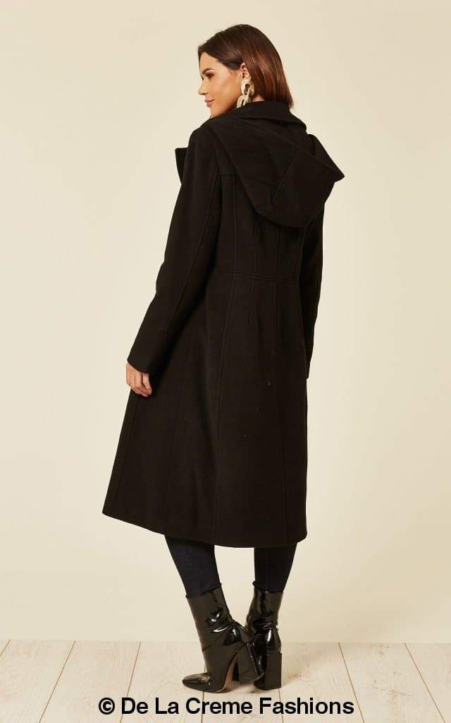 Wool Blend Hooded Mid Length Coat (1704) - My Store