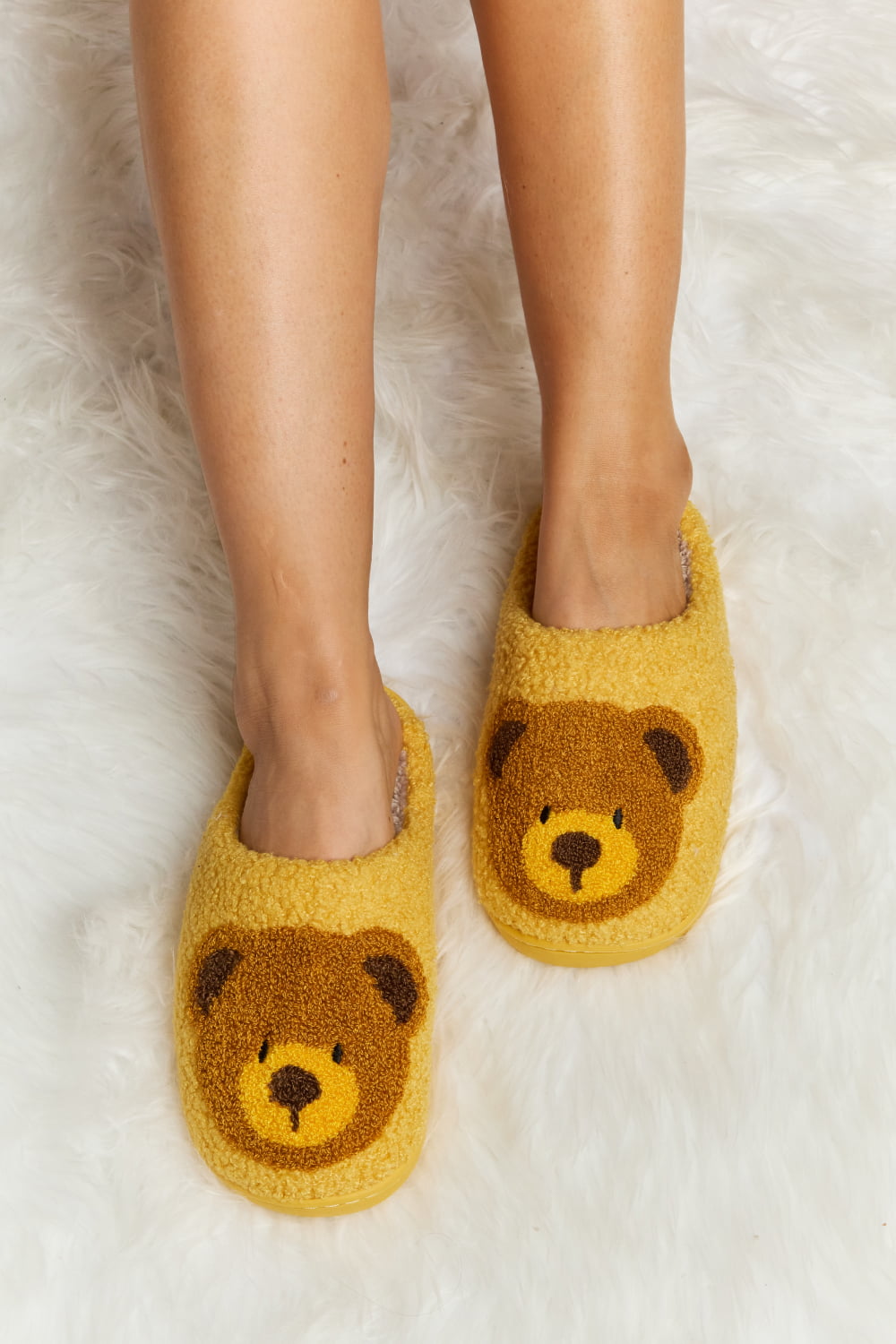 Melody Teddy Bear Print Plush Slide Slippers - My Store