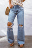 Sky Blue Destroyed Open Knee Wide Leg Jeans - My Store