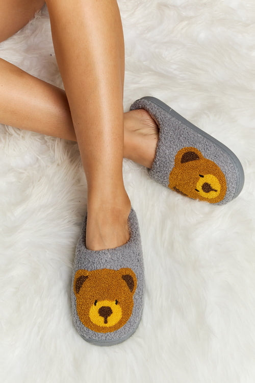 Melody Teddy Bear Print Plush Slide Slippers - My Store