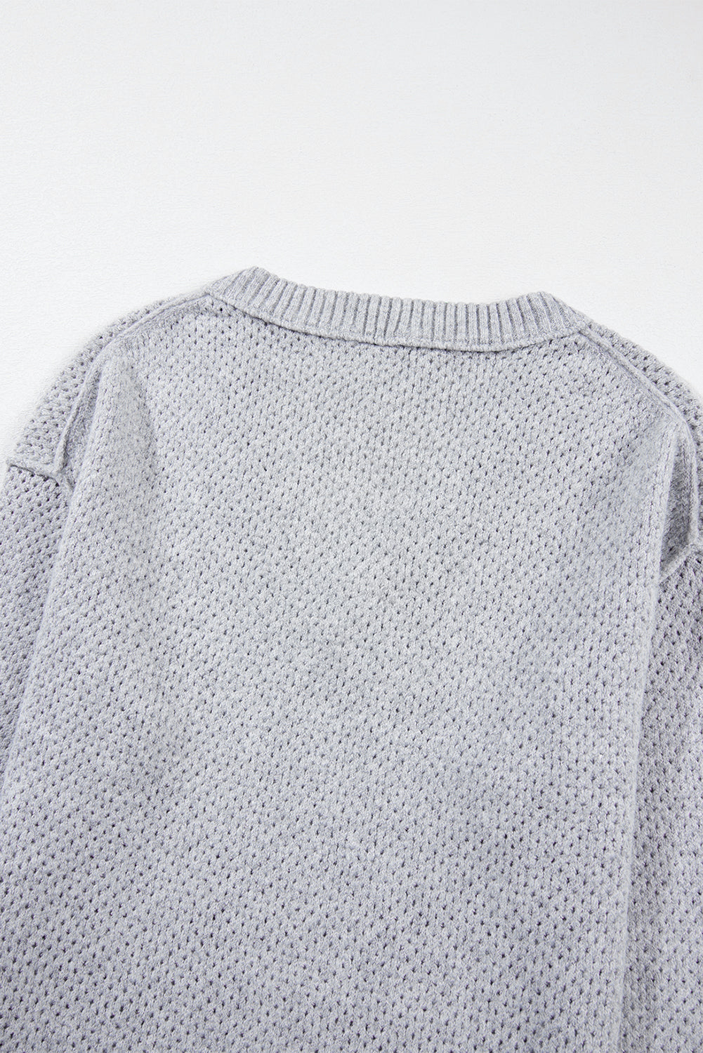 Light Grey Oversized V Neck Drop Shoulder Sweater with Eyelet Detail - My Store