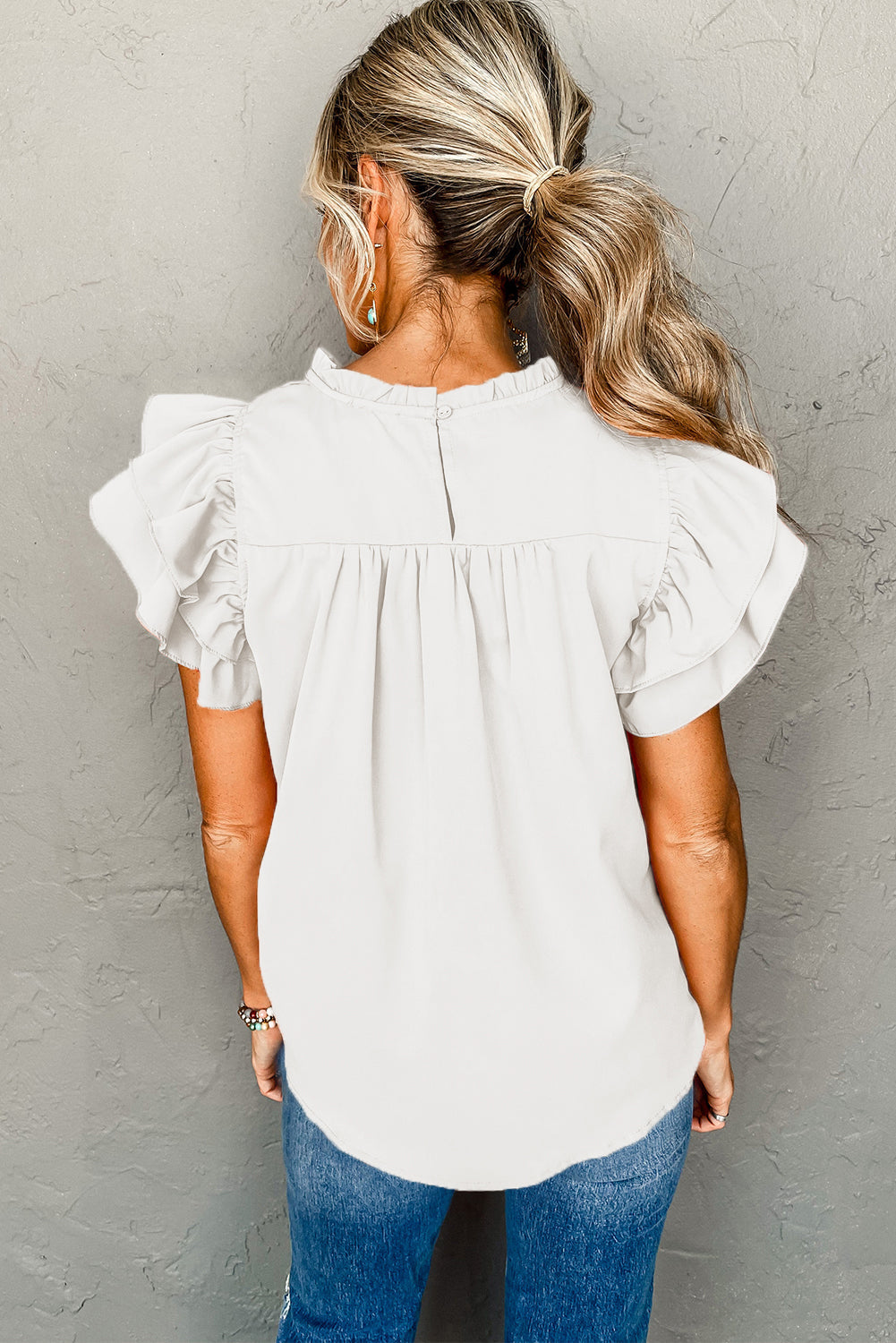 Black Smocked Ruffle Sleeve Blouse - My Store