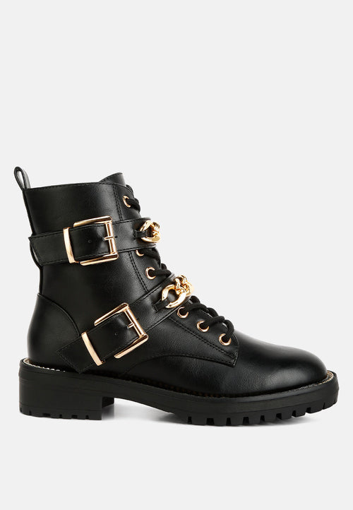 Billy Metal Chain Embellished Biker Boots - My Store