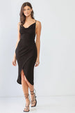 Black Cowl Neck Strappy Wrap Hem Midi Dress - My Store