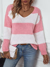 Color Block V-Neck Long Sleeve Sweater - My Store