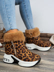 Side Zipper Leopard Platform Boots - My Store