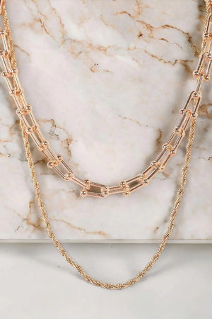 Gold Twisted And U Link Chains Set Necklace