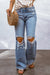 Sky Blue Destroyed Open Knee Wide Leg Jeans - My Store