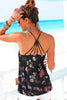 Beige Floral Spaghetti Straps Strappy Back Tank Top - My Store