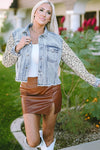Sky Blue Leopard Patchwork Washed Distressed Denim Jacket - My Store