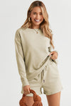 Double Take Full Size Texture Long Sleeve Top and Drawstring Shorts - My Store