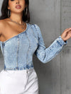 One Shoulder Long Sleeve Denim Top - My Store