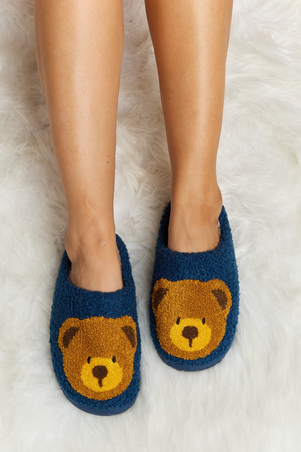 Melody Teddy Bear Print Plush Slide Slippers - My Store