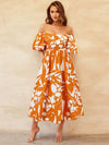 Printed Off-Shoulder Balloon Sleeve Dress - My Store