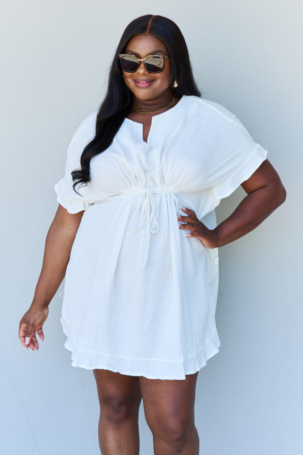 Ninexis Out Of Time Full Size Ruffle Hem Dress with Drawstring - My Store