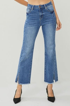 RISEN High Waist Raw Hem Slit Straight Jeans - My Store