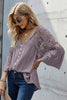 Chic Purple Crochet Lace Button Blouse Top - My Store