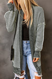 Gray Plaid Knitted Long Open Front Cardigan - My Store