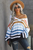 Women's Multicolor Stripe Bubblegum V-Neck Braided Knit Sweater - My Store