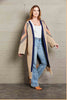 Double Take Geometric Fringe Hem Open Front Duster Cardigan - My Store