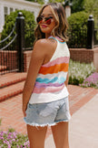 Multicolour Wavy Striped Print Textured Knit Sleeveless Sweater Top - My Store