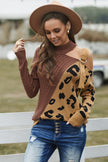 Women' s Fashion Brown Asymmetrical Buckle Sweater - My Store