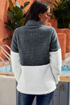 Women Charcoal White Zip Neck Oversize Fluffy Fleece Pullover - My Store