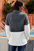 Women Charcoal White Zip Neck Oversize Fluffy Fleece Pullover - My Store