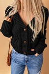 Black Front Pockets Buttons Textured Cardigan - My Store