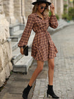 Plaid Drawstring Waist Button Front Shirt Dress - My Store