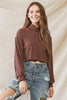 Red Brown Knit Ribbed Stitch Detail Turtle Neck Top